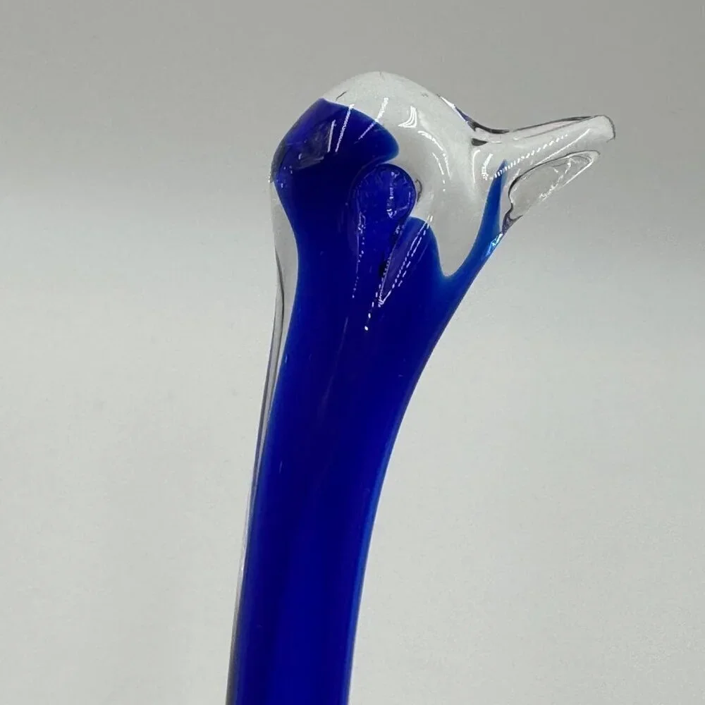 Vintage Blue Green Art Glass Long Neck Swan Figurine 13